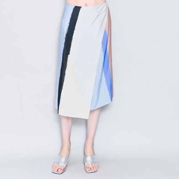 614. REED KRAKOFF Colorblock Print Silk Midi Skirt sz 6 - Picture 1 of 6